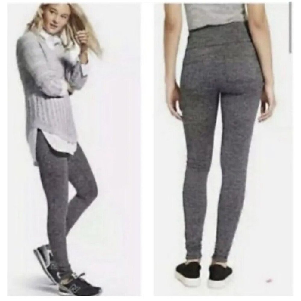 Athleta Medium‎ Pull On Leggings Metro Pants Herringbone Pattern Gray Pockets